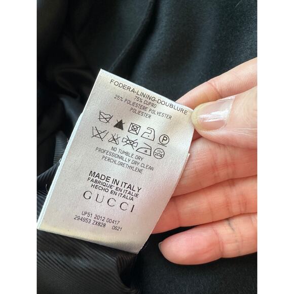 Gucci Black Wool Cashmere Sueded Gold Zip Long Line Trench Coat Jacket 44 - Picture 12 of 16